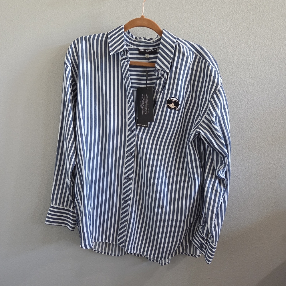 NWT Karl Lagerfeld Paris Striped Button Up